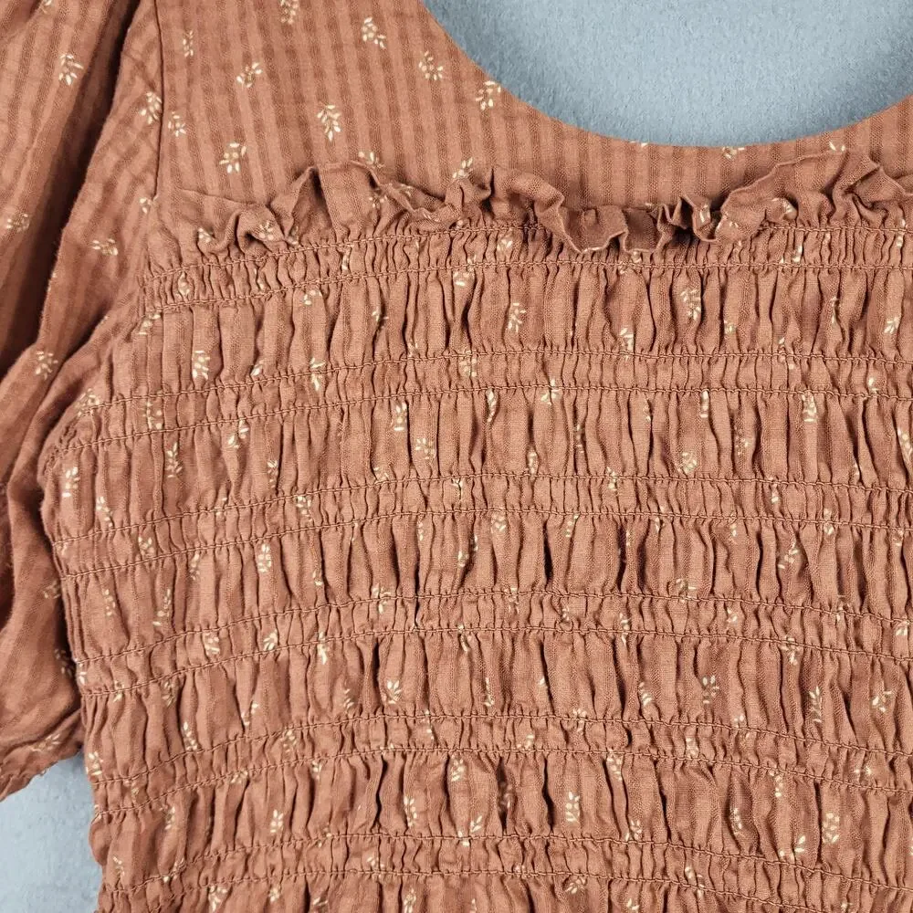 Madewell Size 4 Bubble Sleeve Smocked Peplum Top Orange Rust Cottagecore Prairie
